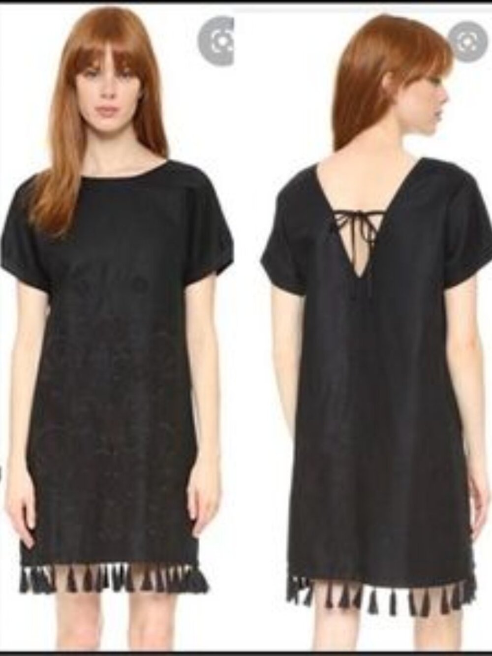 Madewell Black Embroidered Tassel Shift Dress